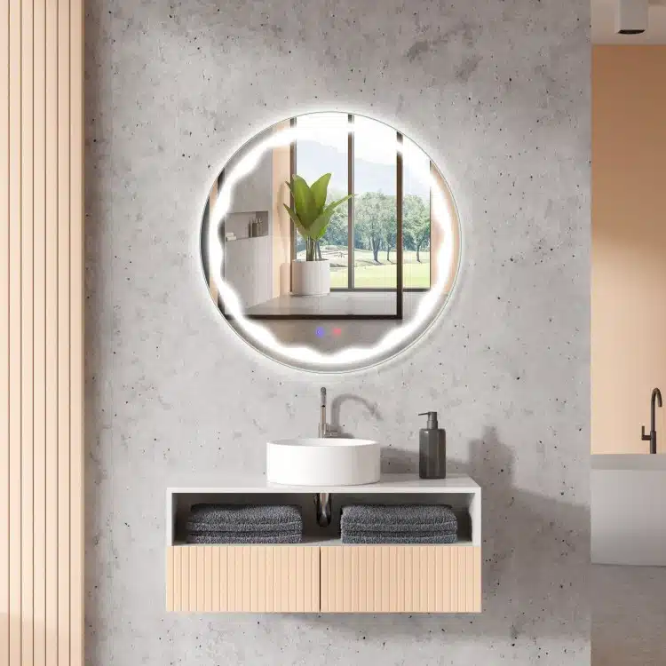 Alcott-Round-LED-Mirror-2-1.webp Alcott Round LED Mirror | Touch Dimmable 3-Light Vanity - Bathroom Mirror | LightMirror.in