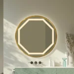 24" Anizoba Round LED Mirror | Black & Gold 3-Light Vanity
