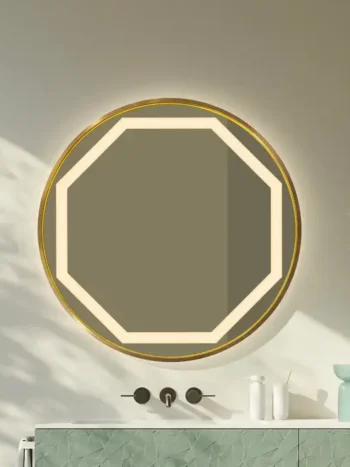 24" Anizoba Round LED Mirror | Black & Gold 3-Light Vanity