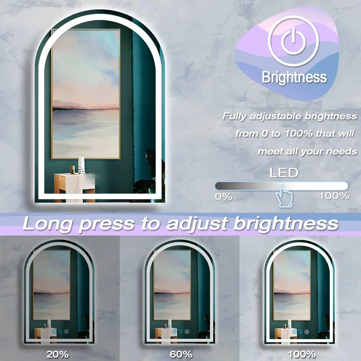 Arch-Framless-LED-Mirror-2-1.webp Arch Frameless LED Mirror - Dimmable Vanity Mirror - Irregular Mirror | LightMirror.in