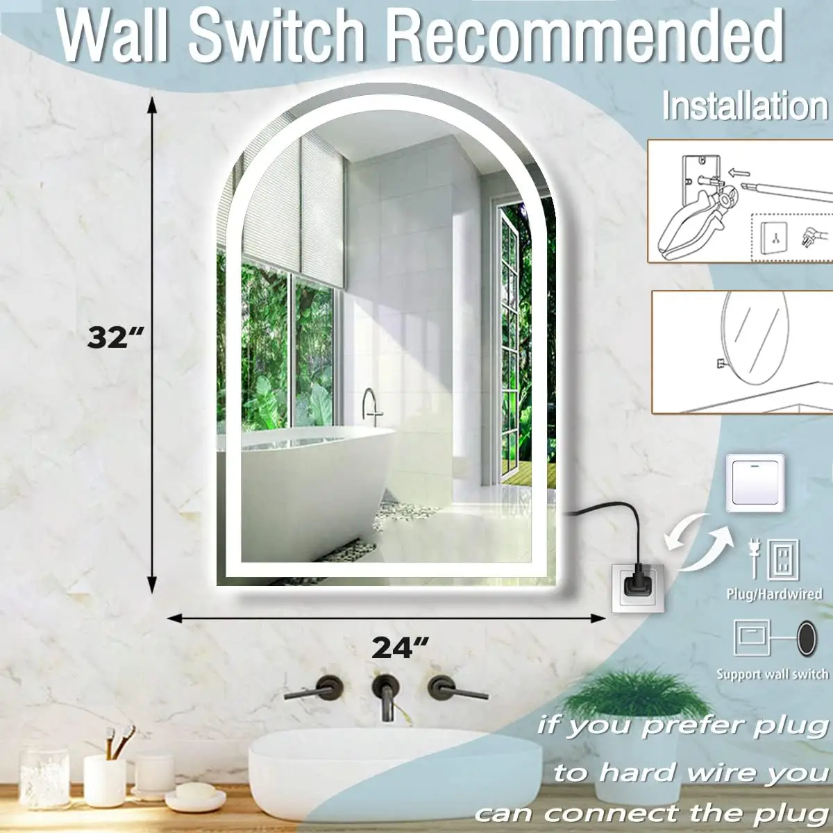 Arch-Framless-LED-Mirror-4-1.webp Arch Frameless LED Mirror - Dimmable Vanity Mirror - Irregular Mirror | LightMirror.in