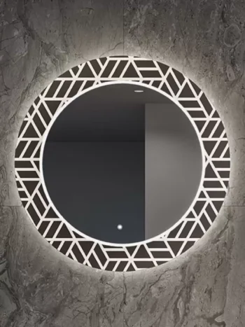 Round Geometric Pattern LED Bathroom Mirror