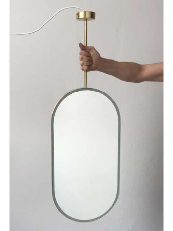 Capsulafrontilluminatedsuspendedmirrorwithabrassframe Customisable 1.jpeg | LightMirror.in