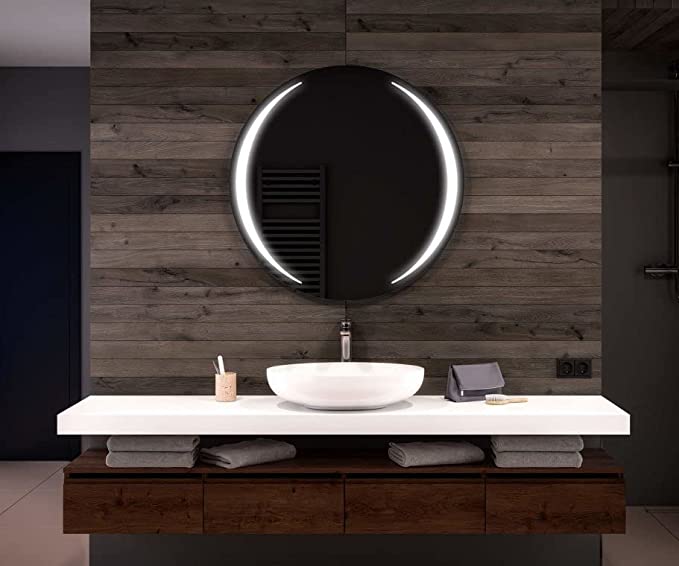 Contemporary Round LED Wall Mirror with Halo Lighting