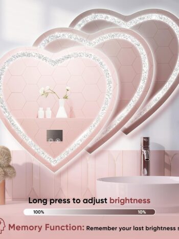 Casmer Crystal Heart 3-Color LED Mirror - Crystal Diamond Mirror | LightMirror.in