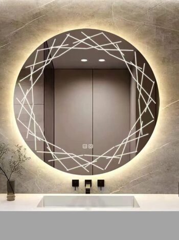 A beautifully designed round LED mirror for home decor