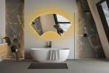 Abstract Curved LED Bathroom Mirror with Warm Backlight