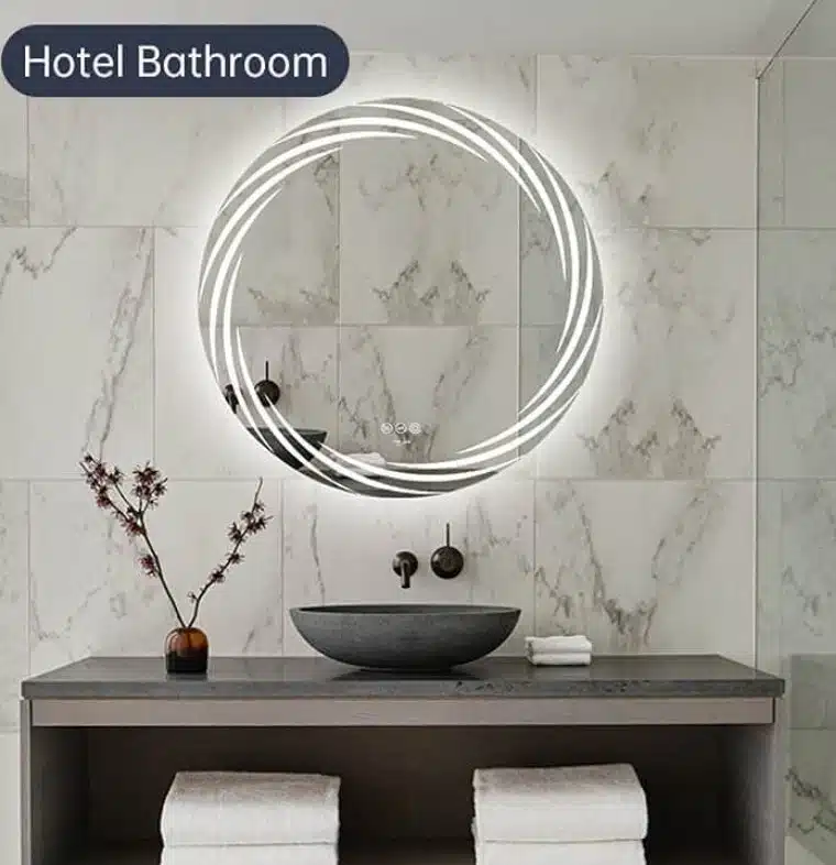 Erio-1.webp Erio Round LED Mirror (Modern Illuminated Bathroom & Vanity) - Bathroom Mirror | LightMirror.in