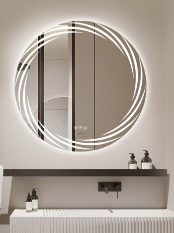 Designer Round LED Mirror with Multi-Line Light Frame