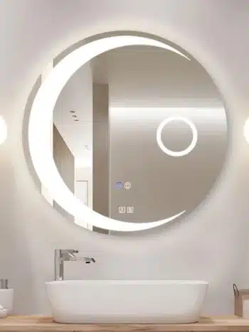 Modern Circular LED Mirror with Ambient Ring Illumination