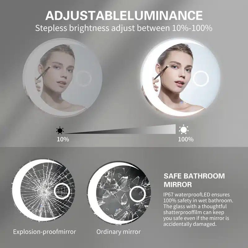 Franciska-Round-LED-Wall-Mirror-4-1.webp Franciska Round LED Mirror | 3-Light Dimmable Wall Vanity - Bathroom Mirror | LightMirror.in