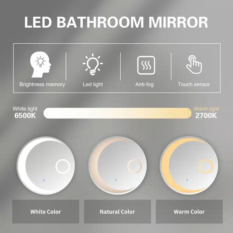 Franciska-Round-LED-Wall-Mirror-5-1.webp Franciska Round LED Mirror | 3-Light Dimmable Wall Vanity - Bathroom Mirror | LightMirror.in