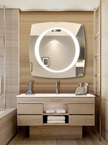 Modern Square LED Mirror with Central Glow.