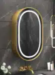 OvalGlow Gold LED Mirror Cabinet | Solid Wood | Lightmirror.in