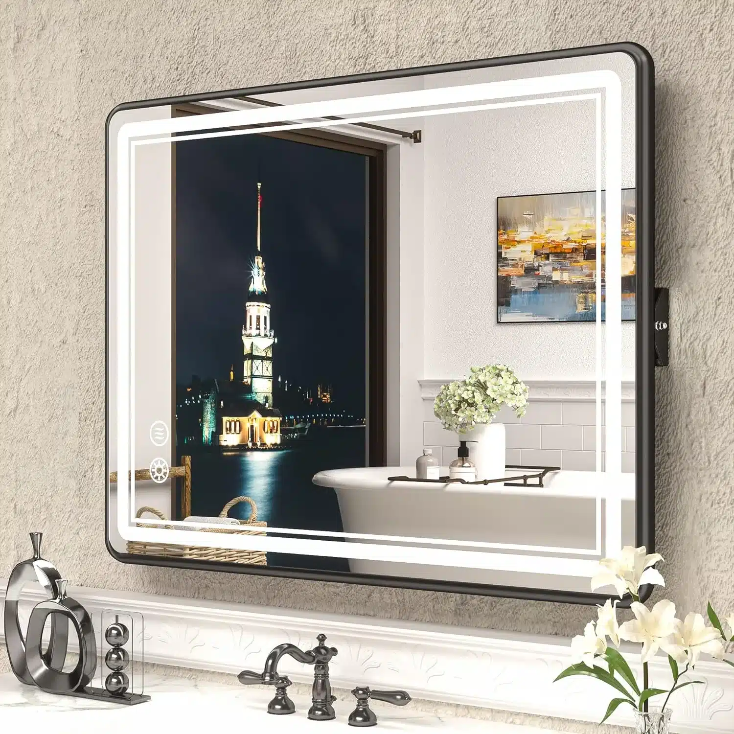 Gerland-Rectangle-LED-Mirror-2-1.webp Gerland Black Frame LED Mirror | 3-Tone Rectangular Vanity - Framed LED Mirror | LightMirror.in