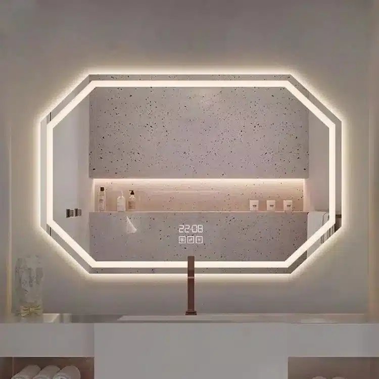 Gizell-Rectangle-LED-Mirror-with-3-Lights-1.webp Gizell Irregular 3-Color LED Mirror - Irregular Mirror | LightMirror.in