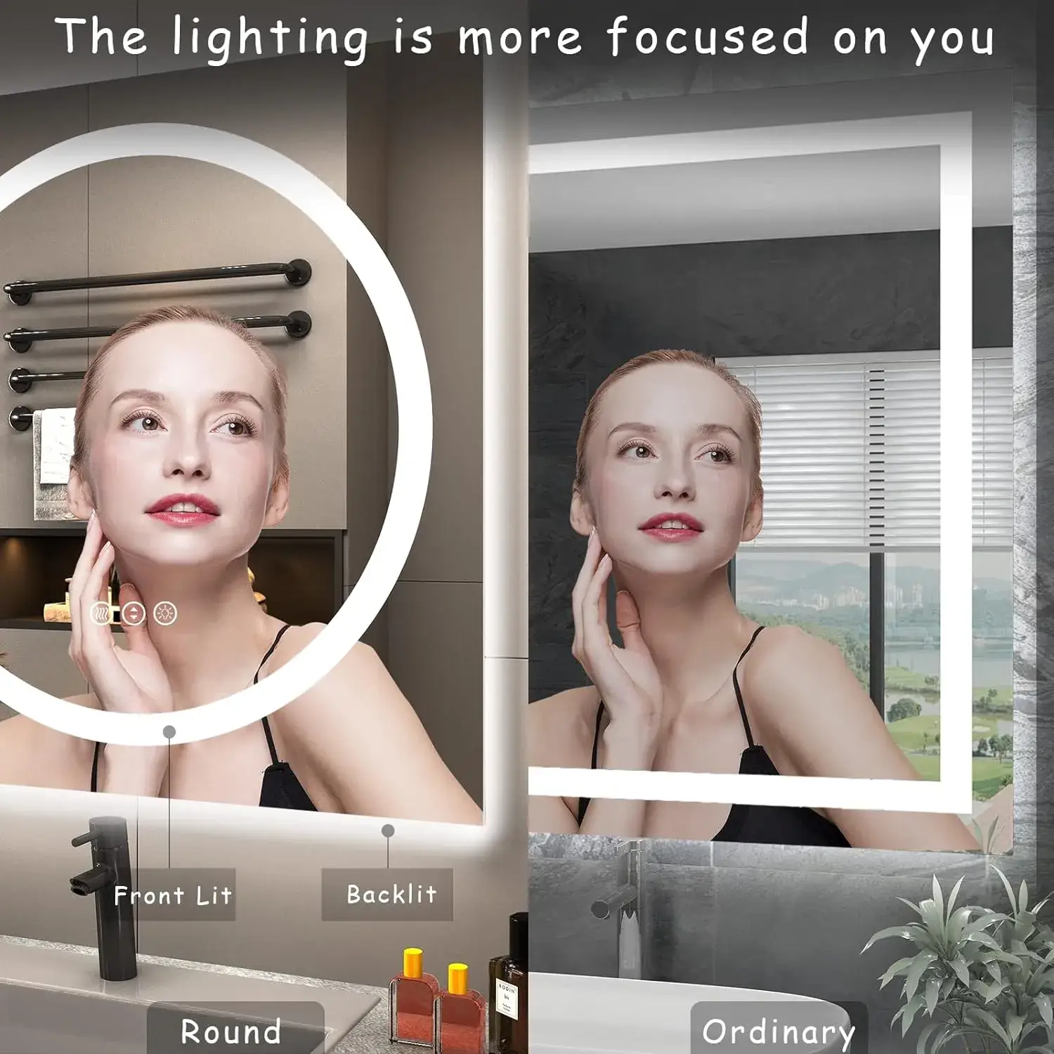 Holton-Rectangle-LED-Mirror-with-3-LED-Lights-2-1.webp Holton Rectangle 3-Color LED Mirror - Bathroom Mirror | LightMirror.in