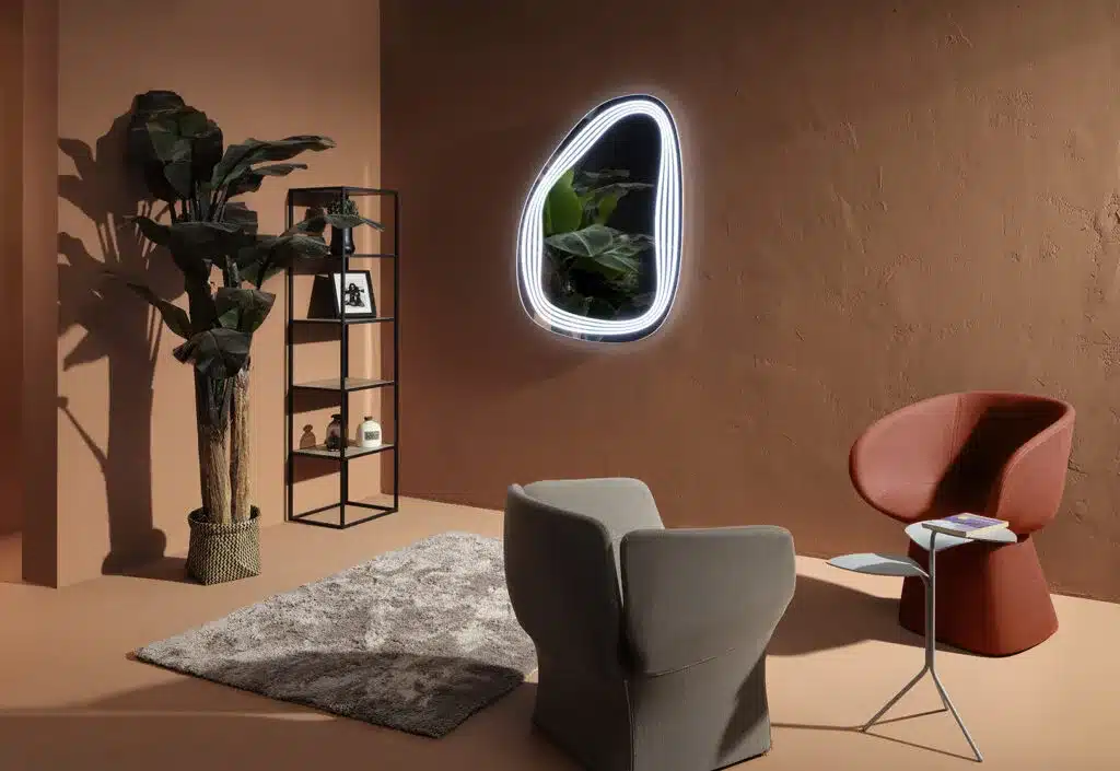 Keira-Pebble-Shaped-LED-Mirror-with-3-Lights-1.webp Keira Pebble Shaped 3-Color LED Mirror - Irregular Mirror | LightMirror.in