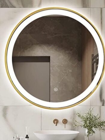 Keuna Gold Metal Framed Round LED Mirror - Dimmable Vanity Mirror - Framed LED Mirror | LightMirror.in