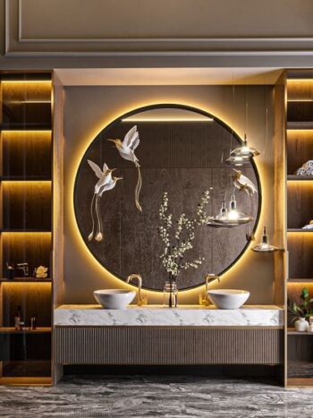 Keuna Wood Framed Round Backlit 3-Color LED Mirror