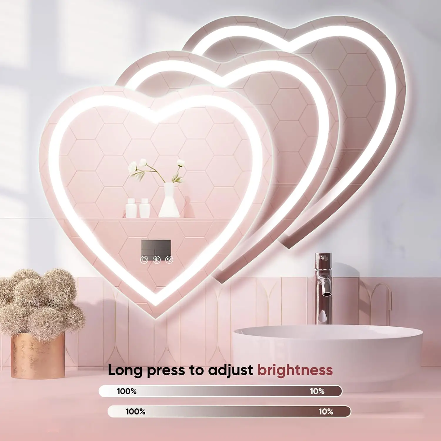 Kresic-Heart-Shape-LED-Mirror-4-1-1.webp Kresic Heart Shape 3-Color LED Mirror - Bathroom Mirror | LightMirror.in