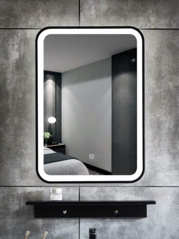 Liana LED Rectangle Mirror | Black Metal Frame | Dimmable Lightmirror.in