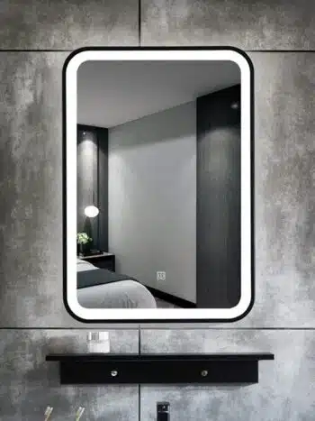 Liana LED Rectangle Mirror | Black Metal Frame | Dimmable Lightmirror.in