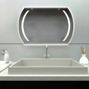 Horizontal Rectangle LED Bathroom Mirror with Curved Light Arcs
