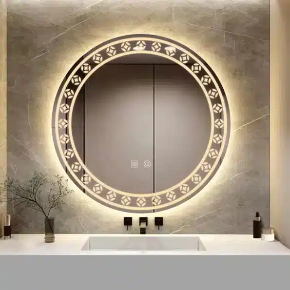Marta-Round-LED-Mirror-with-3-LED-Lights-1.webp Marta Unique Design LED Mirror - Customizable Dimmable Lighting