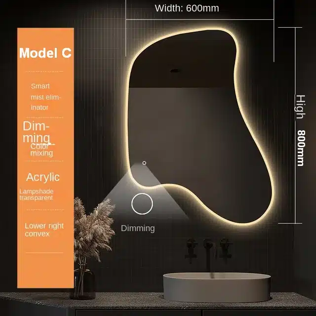 Melfa-Model-C-1.webp Melfa Irregular 3-Color LED Mirror - Bathroom Mirror | LightMirror.in