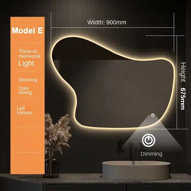 Melfa-Model-E-1.webp Melfa Irregular 3-Color LED Mirror - Bathroom Mirror | LightMirror.in