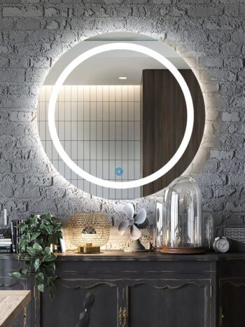 Twin Border Moon Disc LED Bathroom Mirror - Natural White Light - Round
