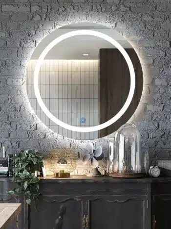 Twin Border Moon Disc LED Bathroom Mirror - Natural White Light - Round