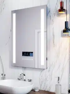 Modern LED Wall Mirror with Side Strip Lighting and add to clock