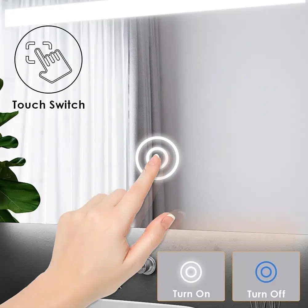 Touch sensor light mirrors in a modern bathroom