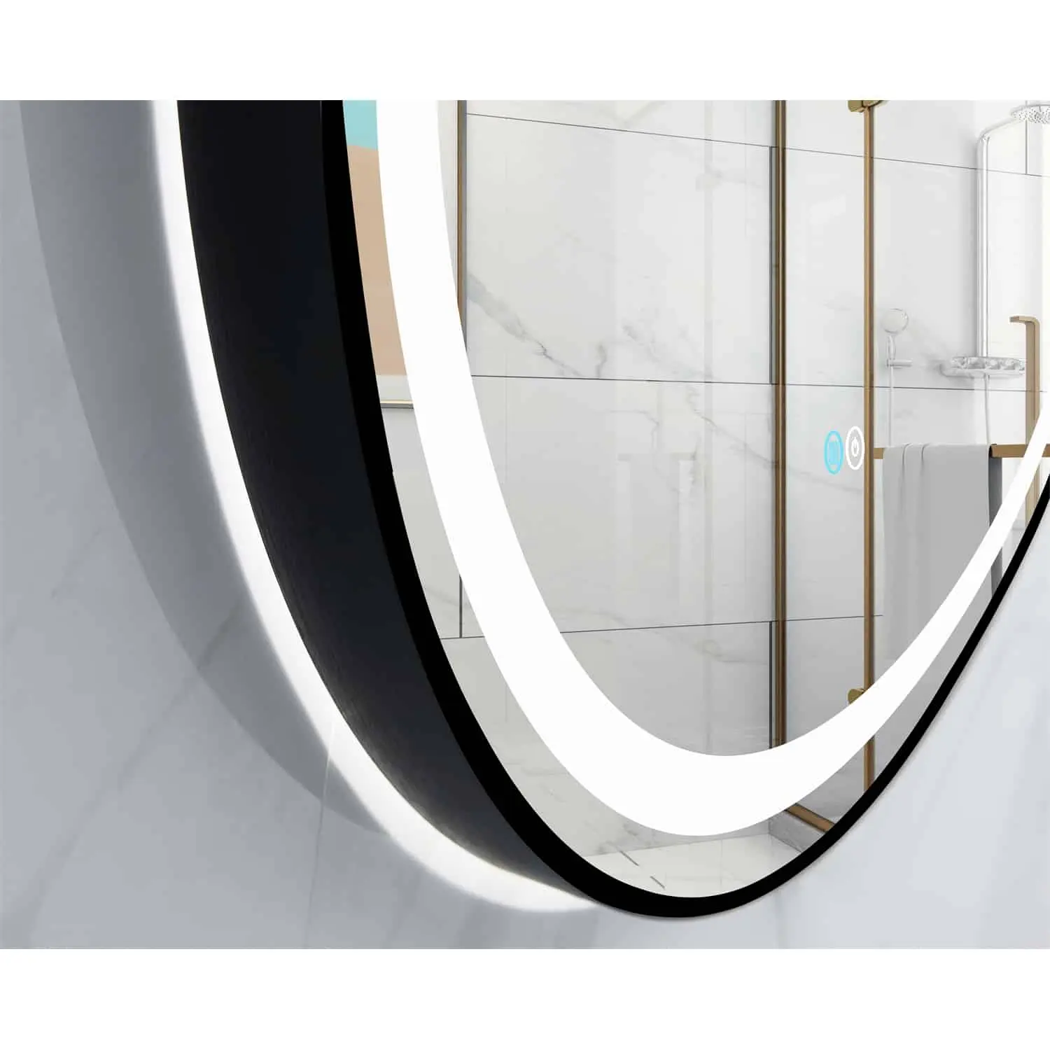 Senta-Oval-Black-Framed-Metal-LED-Mirror-3-1.webp Senta Capsule LED Mirror | Black Metal Frame - Framed LED Mirror | LightMirror.in