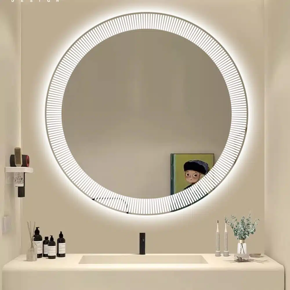 Stripe Round LED Bathroom Mirror (3 Lights) | Dimmable - Bathroom Mirror | LightMirror.in