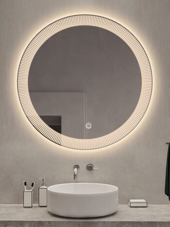 Stripe Round LED Bathroom Mirror (3 Lights) | Dimmable