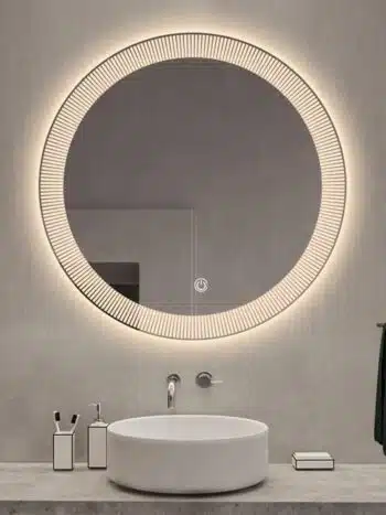 Stripe Round LED Bathroom Mirror (3 Lights) | Dimmable