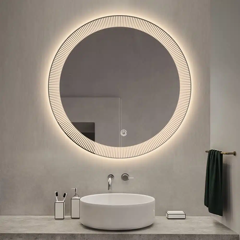 Stripe Round LED Bathroom Mirror (3 Lights) | Dimmable