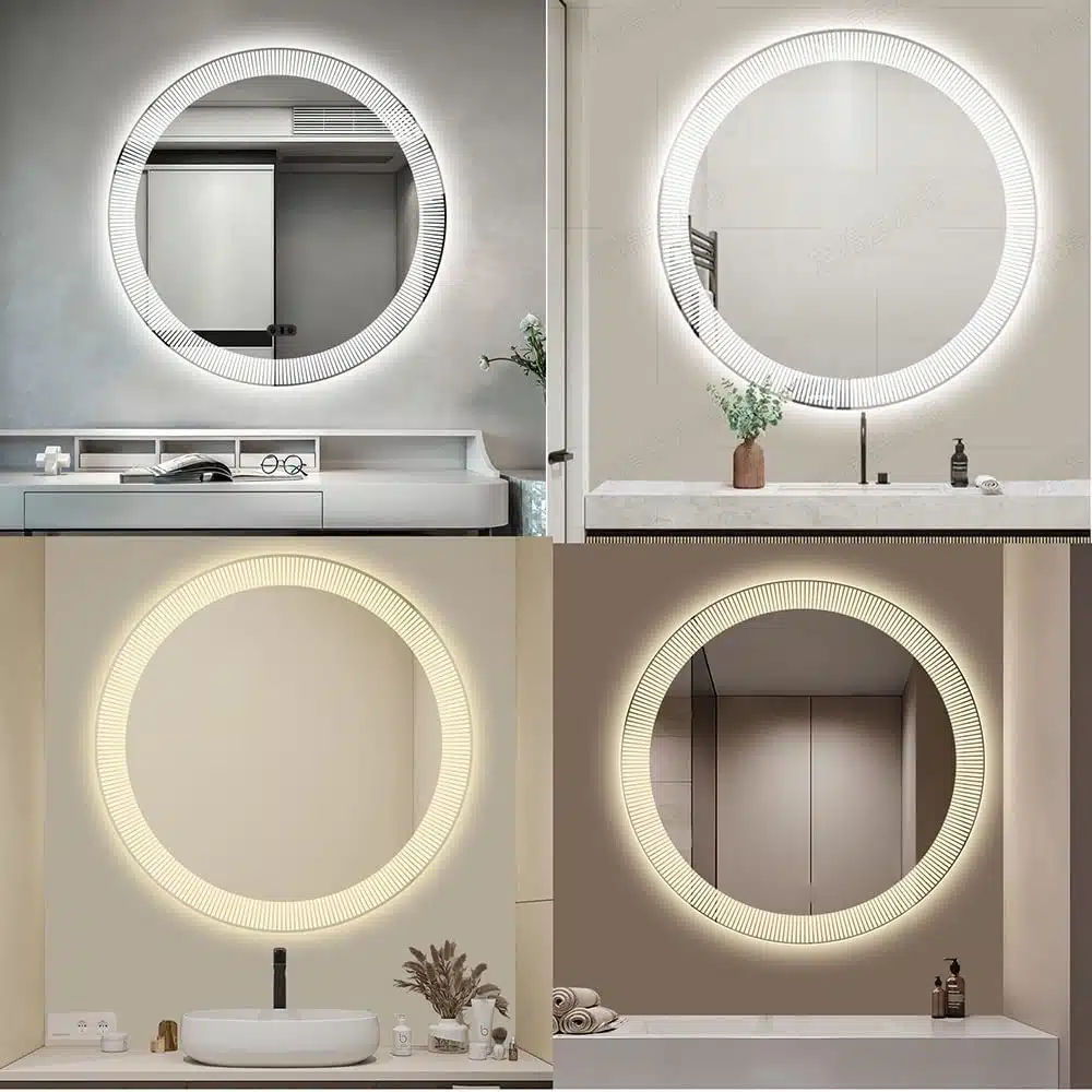Stripe Round LED Bathroom Mirror (3 Lights) | Dimmable - Bathroom Mirror | LightMirror.in