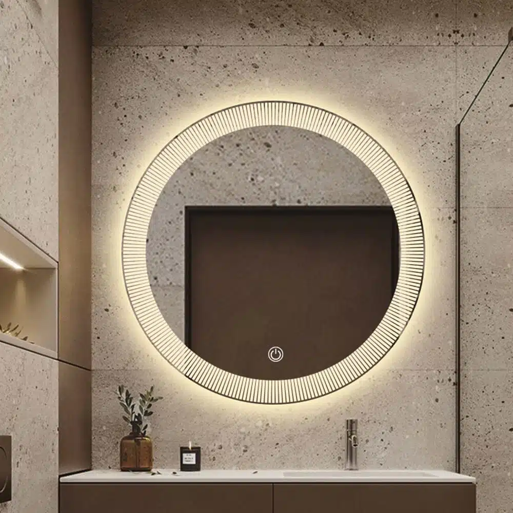 Stripe Round LED Bathroom Mirror (3 Lights) | Dimmable - Bathroom Mirror | LightMirror.in
