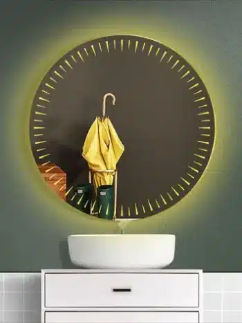 Round LED Bathroom Mirror with Clock Style Light Design