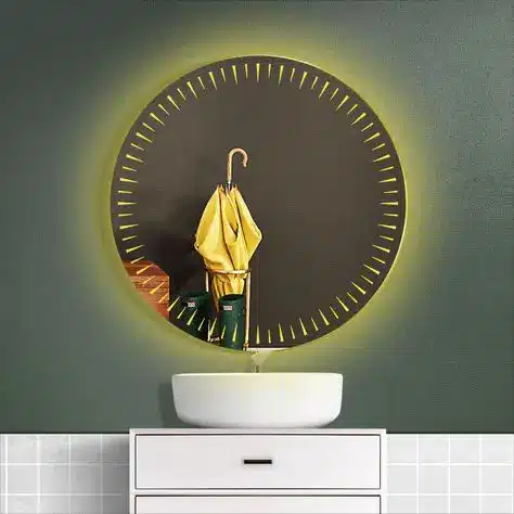 Round LED Bathroom Mirror with Clock Style Light Design Round LED Bathroom Mirror with Clock Style Light Design