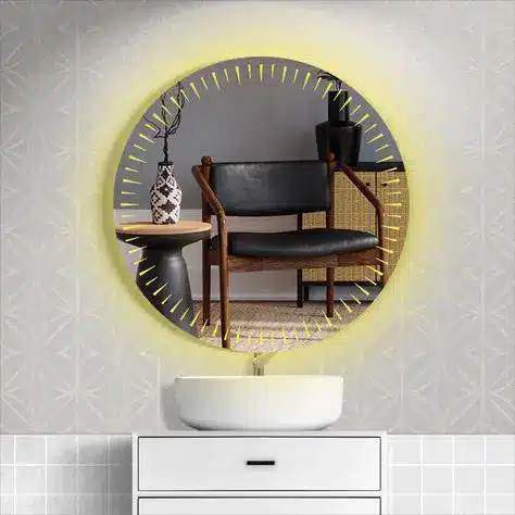 Teplin-Round-LED-Mirror-4-1.webp Teplin Round LED Mirror | Touch Dimmable 3-Color Vanity - Bathroom Mirror | LightMirror.in