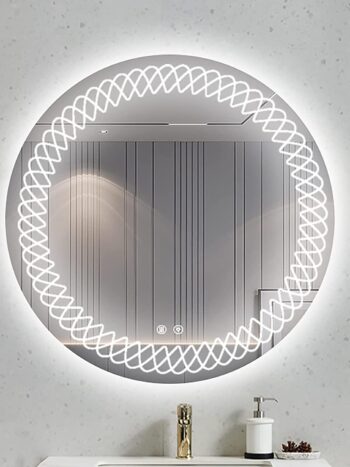 Waving Round LED Bathroom Mirror (3 Color LEDs, Dimmable)
