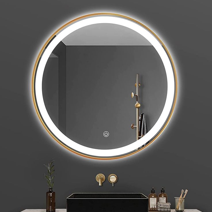 Theiamo 32 Round Led Bathroom Mirror Wall Mounted Metal Framed Mirror With Memory Function Smart Dimmable Anti Fog Ip66 Water