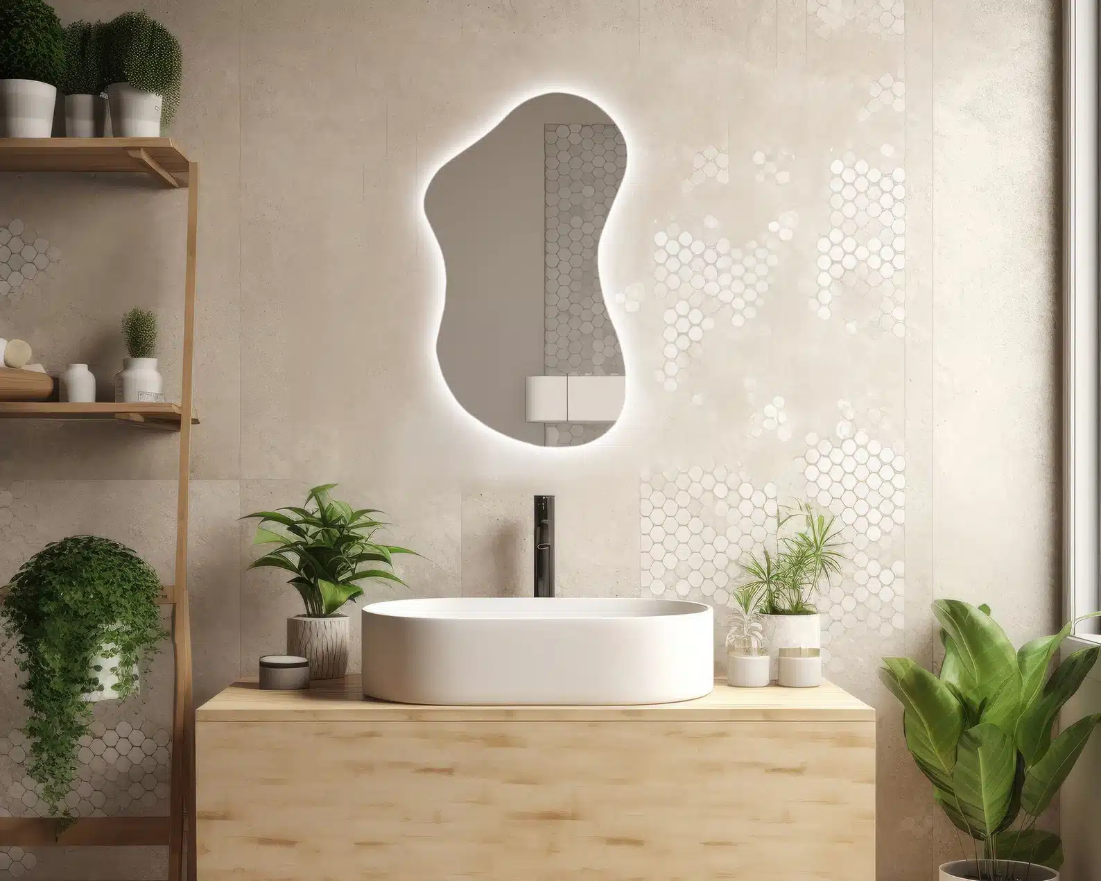 Wavy-Irregular-LED-Mirror-6-1.webp Wavy Irregular 3-Color LED Mirror - Irregular Mirror | LightMirror.in