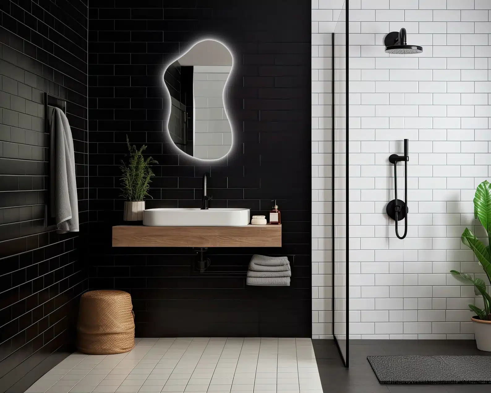 Wavy-Irregular-LED-Mirror-7-1.webp Wavy Irregular 3-Color LED Mirror - Irregular Mirror | LightMirror.in