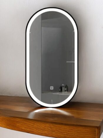 black frame outer frosted oblong led mirror
